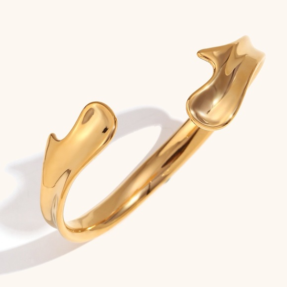 18K Gold Plated Open Bangle Cuff*Abstract Minimalist High Gloss Design*JD - Picture 5 of 9